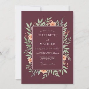 Invitation Mariage Pittoresque Automnal de Teinte Bordeaux