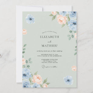 Invitation Mariage Pivoine Abricot Céladon