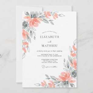 Invitation Mariage Pivoine Ardoise Corail Doux