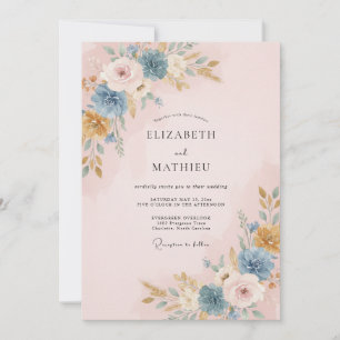 Invitation Mariage Pivoine Ardoise Rose
