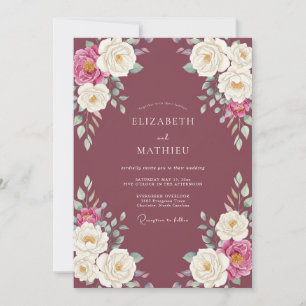 Invitation Mariage Pivoine Blanche et prune