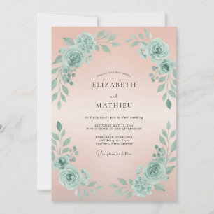 Invitation Mariage Pivoine Céladon Pêche