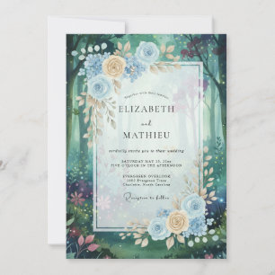 Invitation Mariage Pivoine Champagne Antique Pervenche