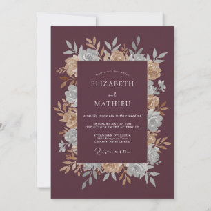 Invitation Mariage Pivoine Champagne Chaud Prune