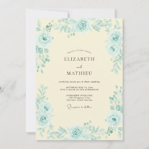Invitation Mariage Pivoine Crème Aqua