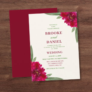 Invitation Mariage Pivoine de Bourgogne à Feuilles Étroites