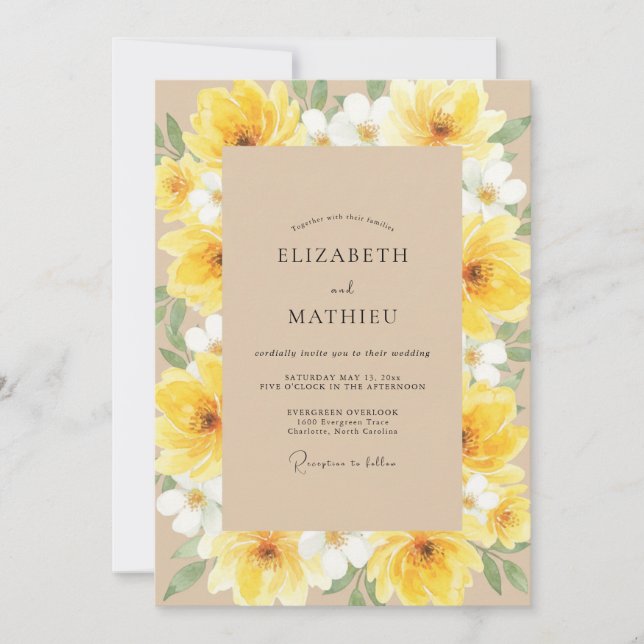 Invitation Mariage Pivoine Jaune Miel (Devant)