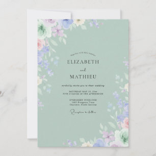 Invitation Mariage Pivoine Lilas Pâle Céladon