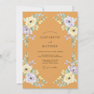 Invitation Mariage Pivoine Lilas Pâle Moutarde