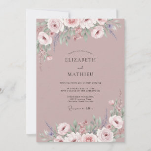 Invitation Mariage Pivoine Mauve Poussiéreuse Subtile