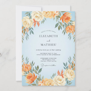 Invitation Mariage Pivoine Pêche Douce Bleuet
