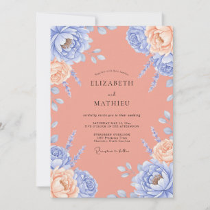 Invitation Mariage Pivoine Pêche Douce Pervenche