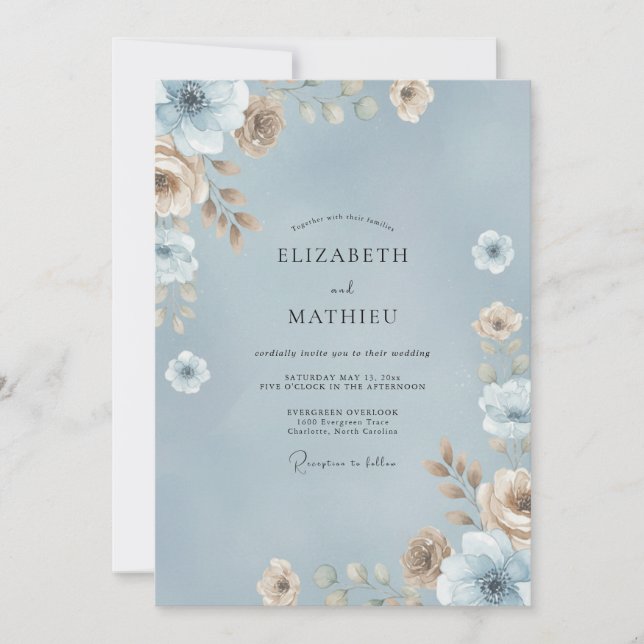 Invitation Mariage Pivoine Peinte sous un Ciel Poussiéreux (Devant)
