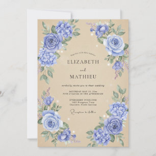 Invitation Mariage Pivoine Pervenche Champagne Douce
