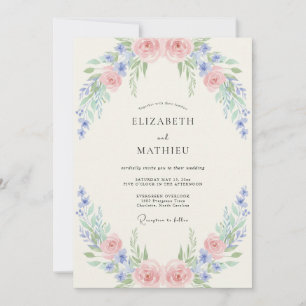 Invitation Mariage Pivoine Rose Pâle Bleuet