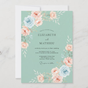 Invitation Mariage Pivoine Rose Pâle Menthe