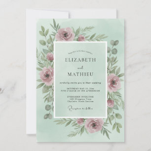 Invitation Mariage Pivoine Rose Poussiéreuse Menthe