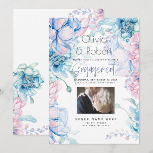 Invitation Mariage   Pivoines Bleu Ciel et Rose Bubble Gum