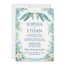 Mariage Plage Aquarelle Tortue de Mer Bleue Verte