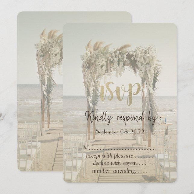 Invitation Mariage plage Arc floral RSVP (Devant / Derrière)