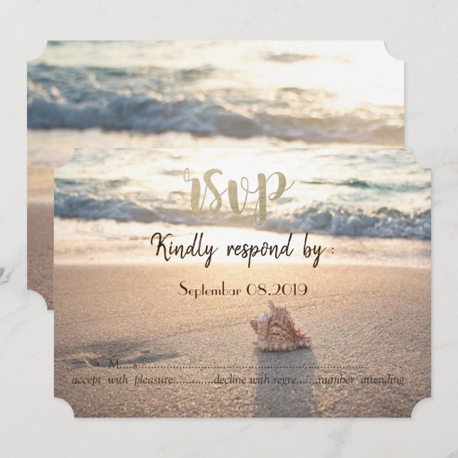 Invitation Mariage plage, Coquillage RSVP (Devant / Derrière)