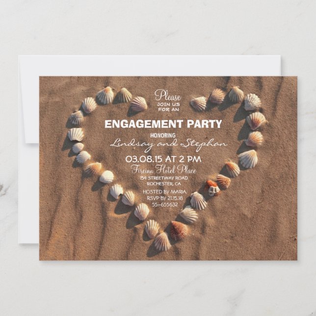 Invitation mariage plage coquillages de mer fiançailles invit (Devant)