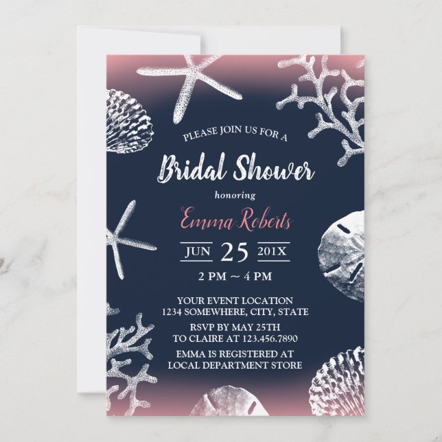Invitation Mariage plage Coral Reef Marine & Fête des mariées (Devant)