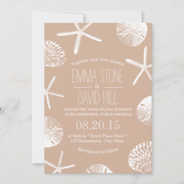 Invitation Mariage plage Elégant Neutral Starfish Sand Dollar (Devant)