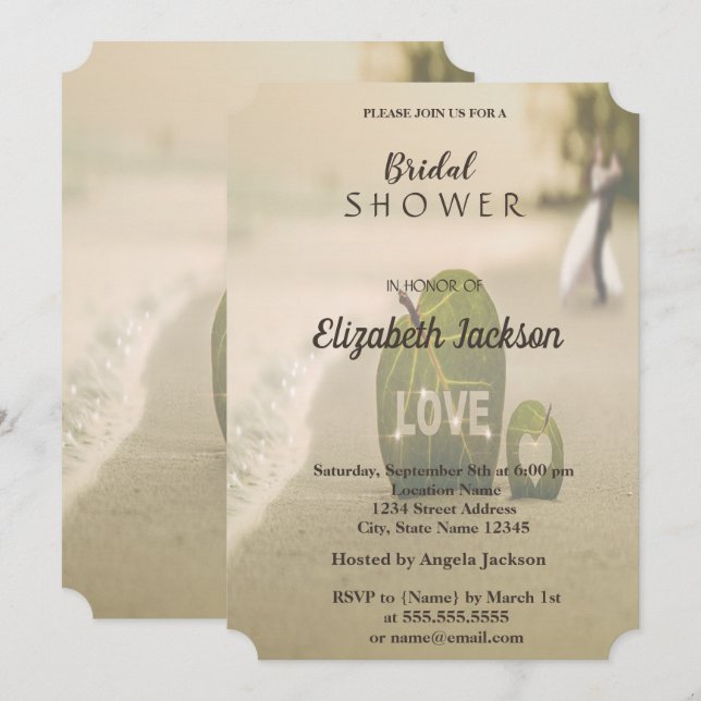 Invitation Mariage plage, Fête des mariées d'amour (Devant / Derrière)