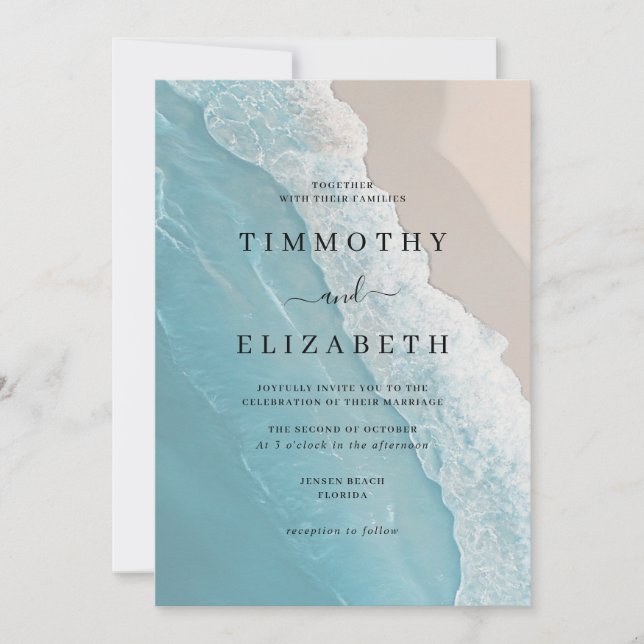 Invitation Mariage plage Mariage de sable de mer (Devant)