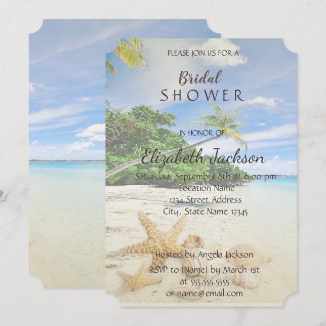 Invitation Mariage plage, Palm, Fête des mariées côtière (Devant / Derrière)