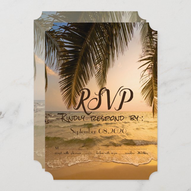 Invitation Mariage plage, Palm Sunset RSVP (Devant / Derrière)