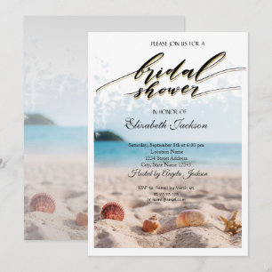 Invitation Mariage plage, sable, Fête des mariées coquillages
