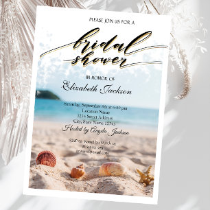 Invitation Mariage plage, sable, Fête des mariées coquillages