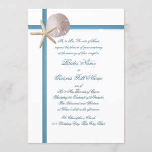 Invitation Mariage plage Starfish et sable Dollar bleu