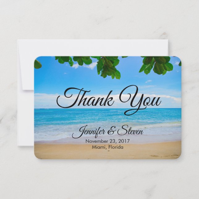 Invitation Mariage Plage Tropicale Soleil Sable et Mer Merci (Devant)