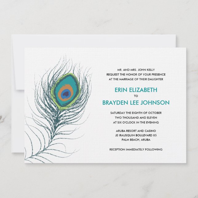 Invitation Mariage Plume de Paon (Devant)