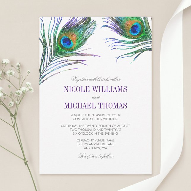 Invitation Mariage Plume de Paon Aquarelle (Créateur téléchargé)