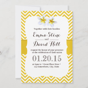 Invitation Mariage Plumeria Jaune Classique Chevron
