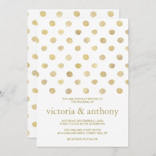 Invitation Mariage Pois moderne blanc et or