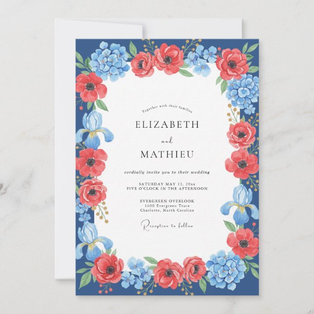 Invitation Mariage Poppy Cobalt Cramoisi (Devant)