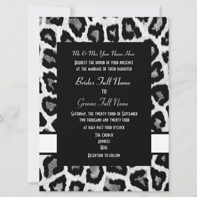 Invitation Mariage poster de animal blanc et noir (Devant)