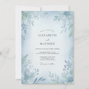 Invitation Mariage Poudré Azur Eucalyptus Émut