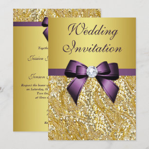 Invitation Mariage pourpre d'arc de diamants de paillettes