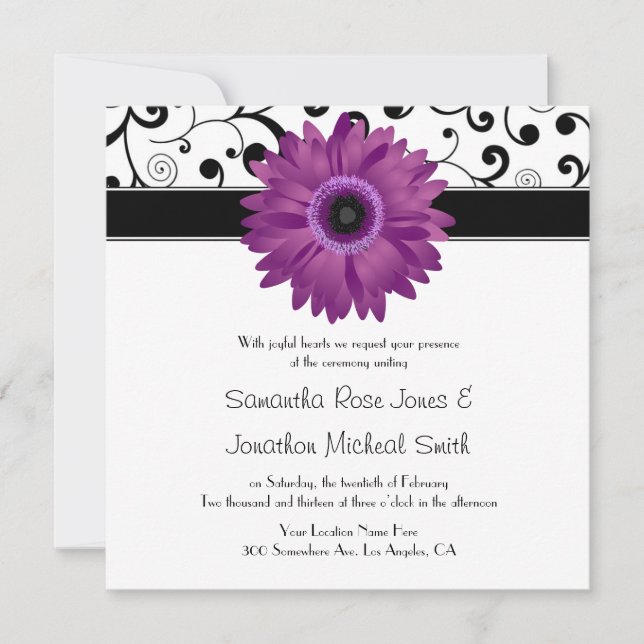 Invitation Mariage pourpre de conception de rouleau de noir (Devant)