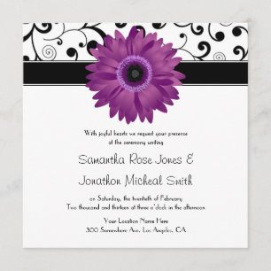 Invitation Mariage pourpre de conception de rouleau de noir