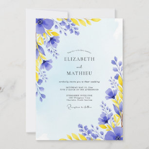 Invitation Mariage Prairie Ensoleillée Bleu Myosotis
