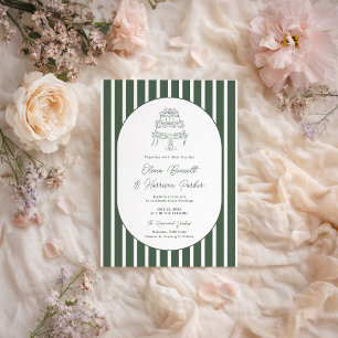 Invitation Mariage Préppy Cabana rayé vert foncé