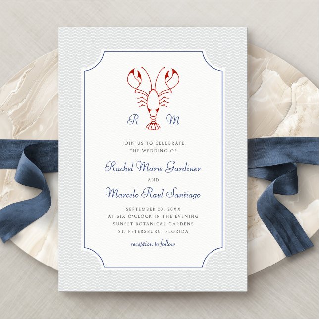Invitation Mariage préppy minimaliste de homard nautique (Créateur téléchargé)