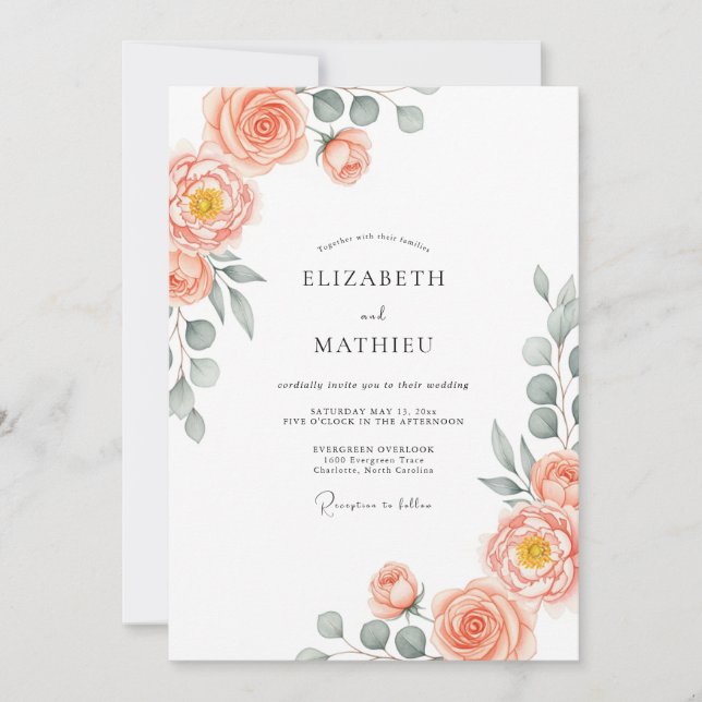Invitation Mariage princier de pêche au printemps (Devant)
